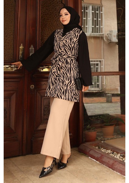 Zebra Desenli Ikili Takım Bej 19255 modelleri