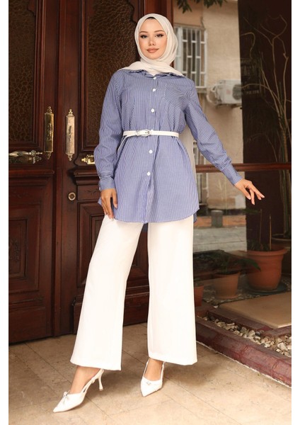 Çizgili Cep Detaylı Takım Mavi MSW19242 modelleri