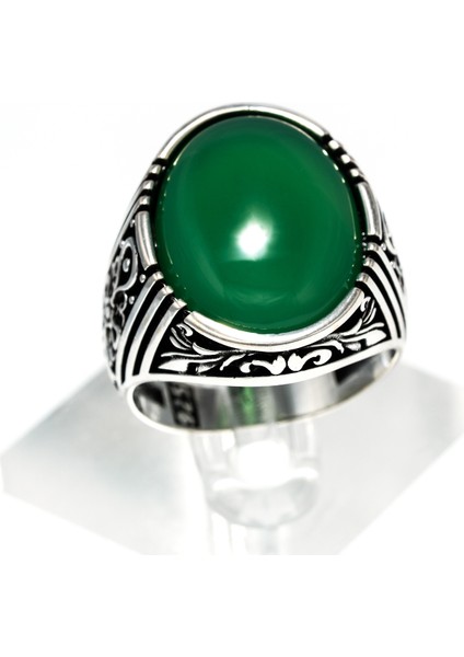 Yeşil Akik Taşlı 925 Ayar Gümüş Erkek Yüzük – Asil ve Dikkat Çekici Tasarım fiyatları