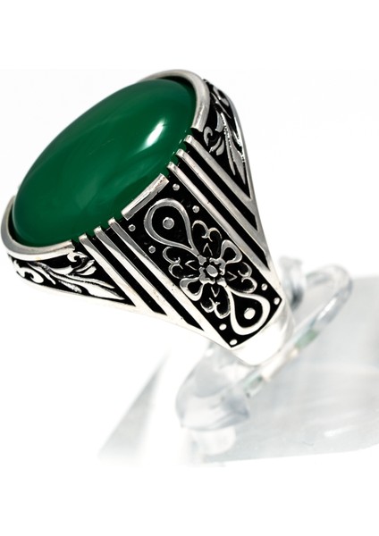 Yeşil Akik Taşlı 925 Ayar Gümüş Erkek Yüzük – Asil ve Dikkat Çekici Tasarım fırsatları