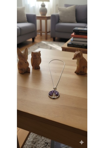 Hayat Ağacı Ametist Kolye - Mor Doğal Taşlı Gümüş Zincirli Kadın Takı indirimleri