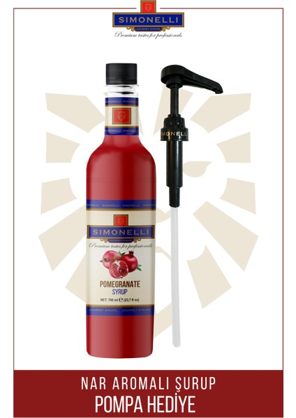 Kahve ve Kokteyl Şurubu Nar Aromalı 700 ml + Pompa -Sımonellı