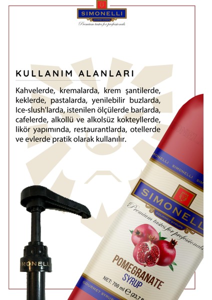 Kahve ve Kokteyl Şurubu Nar Aromalı 700 ml + Pompa -Sımonellı modelleri