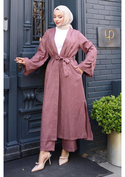 Apolet Detaylı Kimono Takım Gül Kurusu 19253