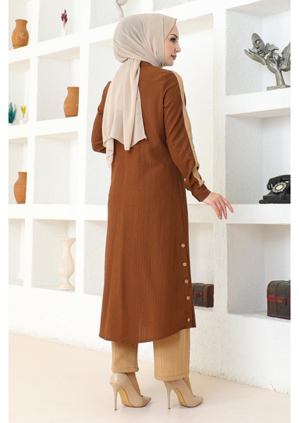 Arma Detaylı Düğmeli Takım Kahverengi 19194 fırsatları