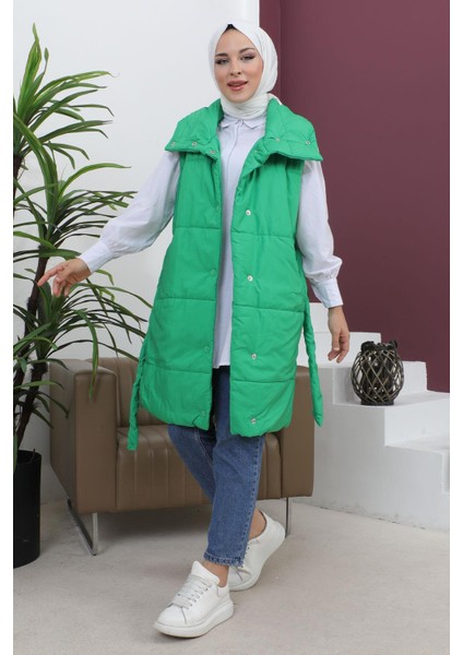 Geniş Yaka Şişme Yelek Yeşil 6093