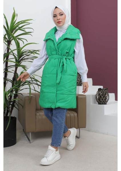 Geniş Yaka Şişme Yelek Yeşil 6093 modelleri