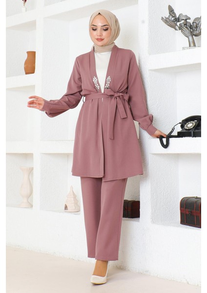 Taş Detaylı Takım Gül Kurusu MSW19203