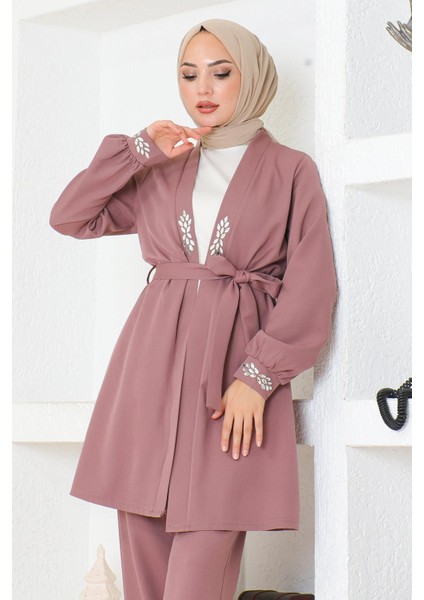 Taş Detaylı Takım Gül Kurusu MSW19203 fiyatları