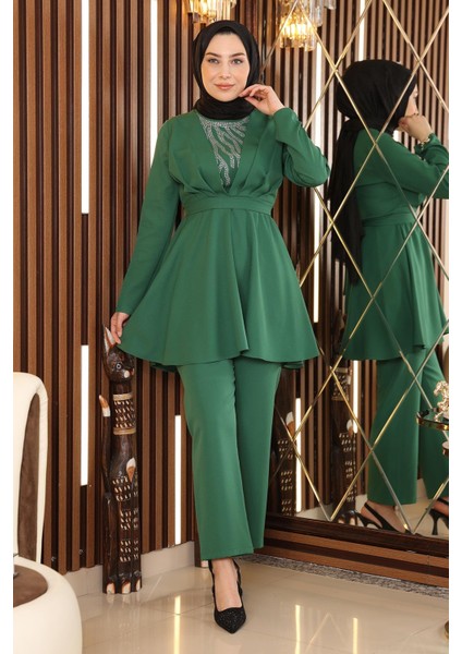 Taş Detaylı Kemerli Takım Zümrüt MSW19122