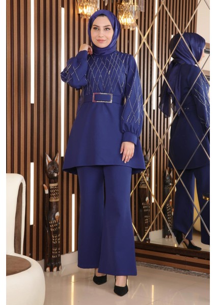 Incili Taş Detaylı Takım Indigo MSW19116
