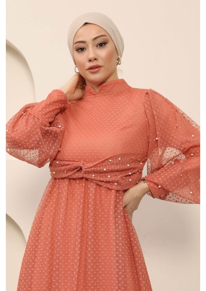 Inci Detaylı Tül Abiye Somon MSW12238 fiyatları