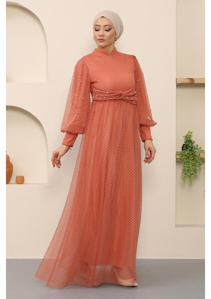 Inci Detaylı Tül Abiye Somon MSW12238 fırsatları