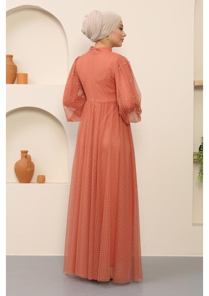 Inci Detaylı Tül Abiye Somon MSW12238 indirimleri