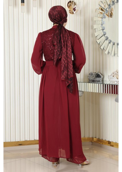 Pulpayetli Şifon Takım Bordo MSW19190 fırsatları