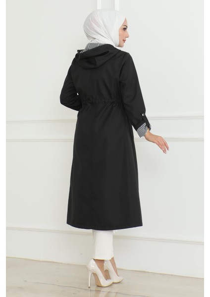 Kapşonlu Fermuarlı Trençkot Siyah 19205 fırsatları