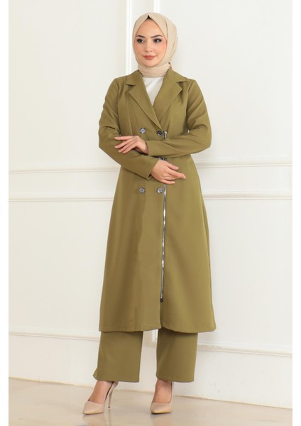 Düğme Detaylı Fermuarlı Takım Haki MSW19219