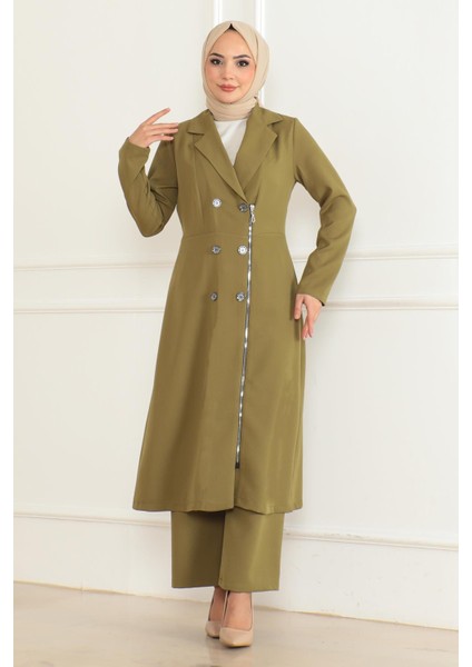 Düğme Detaylı Fermuarlı Takım Haki MSW19219 modelleri