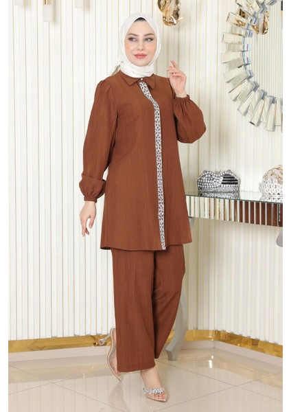 Taş Detaylı Takım Kahverengi MSW19195