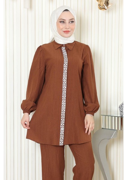 Taş Detaylı Takım Kahverengi MSW19195 fiyatları