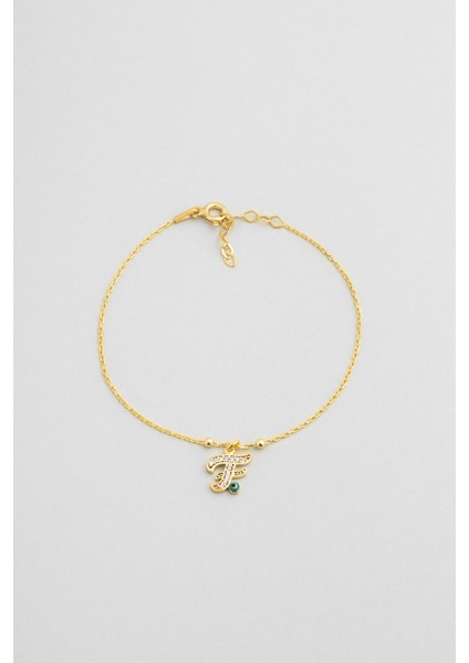 F Harfi 18 Ayar Sarı Altın Kaplama 19 cm Gümüş Nazar Bileklik