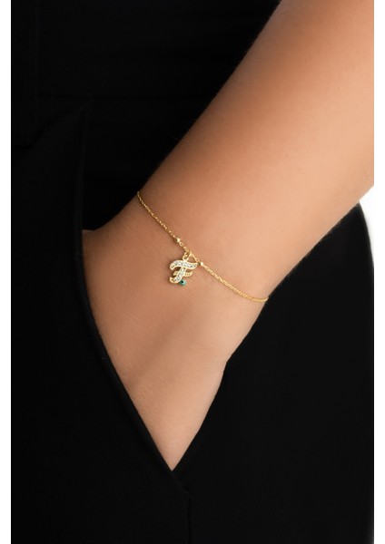 F Harfi 18 Ayar Sarı Altın Kaplama 19 cm Gümüş Nazar Bileklik fiyatları