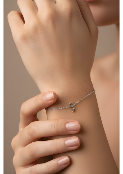 Ş Harfi 18 Ayar Beyaz Altın Kaplama 18 cm Gümüş Bileklik