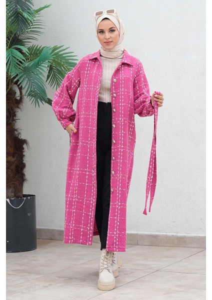 Düğmeli Kaşe Kaban Pembe 19600