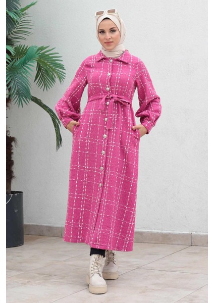 Düğmeli Kaşe Kaban Pembe 19600 modelleri