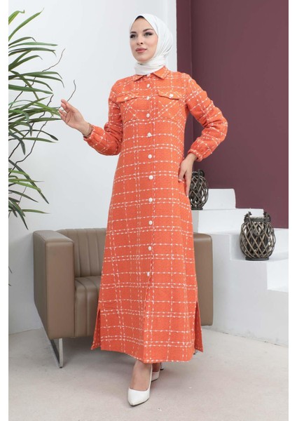 Düğmeli Kaşe Kaban Turuncu 19260