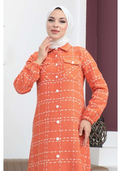 Düğmeli Kaşe Kaban Turuncu 19260 fiyatları