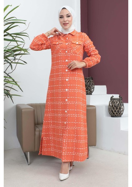 Düğmeli Kaşe Kaban Turuncu 19260 modelleri