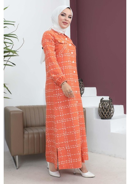 Düğmeli Kaşe Kaban Turuncu 19260 fırsatları