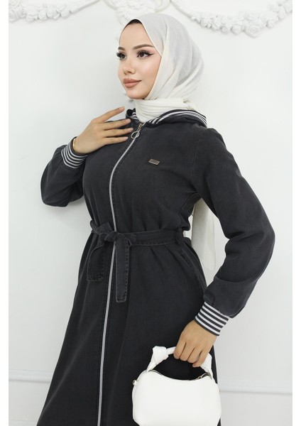 Kapşonlu Ribanalı Kot Takım Füme 19244 fiyatları