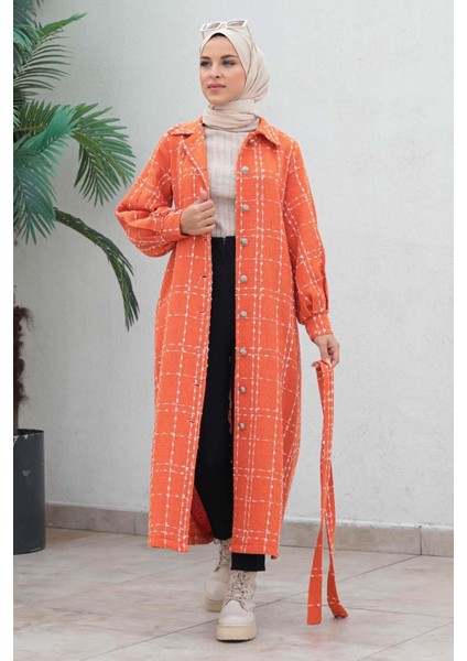 Düğmeli Kaşe Kaban Turuncu 19600 modelleri