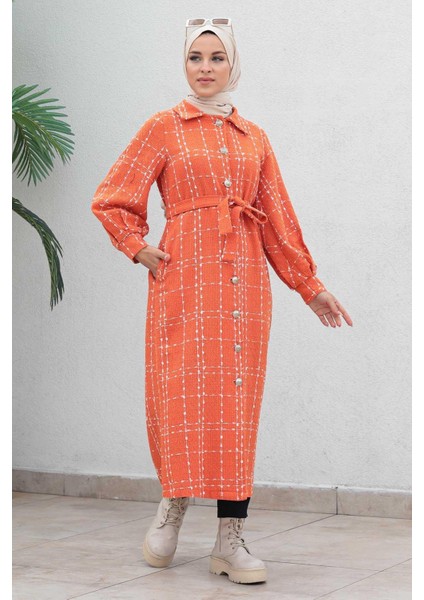 Düğmeli Kaşe Kaban Turuncu 19600 fırsatları