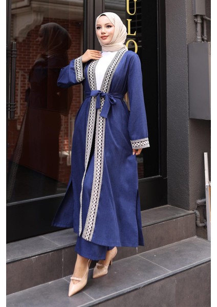 Etnik Desenli Kimono Takım Indigo MSW19251