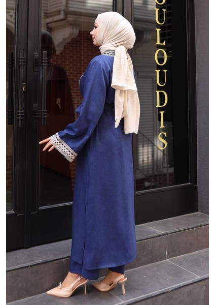 Etnik Desenli Kimono Takım Indigo MSW19251 fırsatları