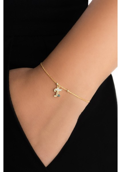 T Harfi 18 Ayar Sarı Altın Kaplama 19 cm Gümüş Nazar Bileklik fiyatları