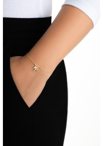 T Harfi 18 Ayar Sarı Altın Kaplama 19 cm Gümüş Nazar Bileklik fırsatları