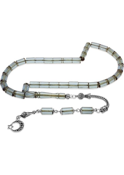 Kararmaz Metal Püsküllü Kesme Kesim Su Mavisi Ateş Kehribar Tesbih