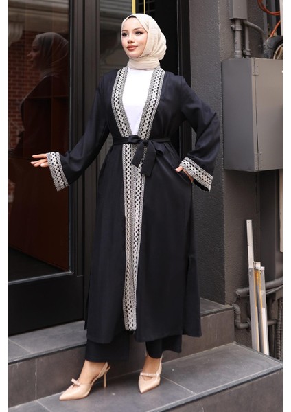 Etnik Desenli Kimono Takım Siyah MSW19251