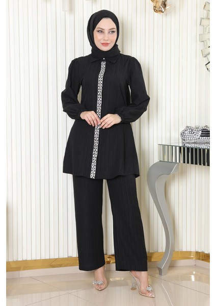 Taş Detaylı Takım Siyah MSW19195