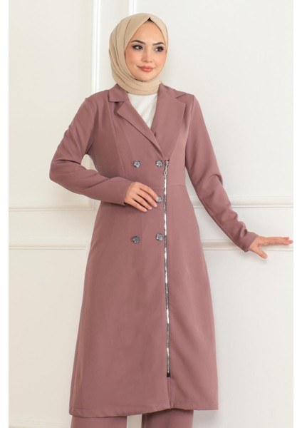 Düğme Detaylı Fermuarlı Takım Gül Kurusu MSW19219 fiyatları