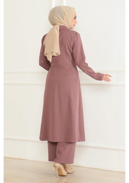 Düğme Detaylı Fermuarlı Takım Gül Kurusu MSW19219 fırsatları