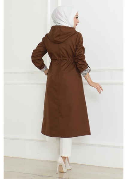 Kapşonlu Fermuarlı Trençkot Taba 19205 fırsatları