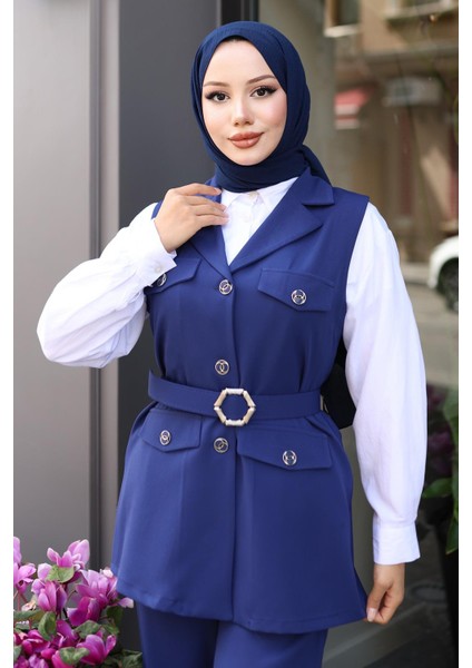 Süs Cep Detaylı Yelekli Takım Indigo MSW19249 fiyatları