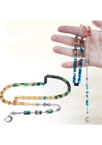 Kararmaz Metal Püsküllü Kesme Kesim Süzme Mavi Beyaz Ateş Kehribar Tesbih fiyatları