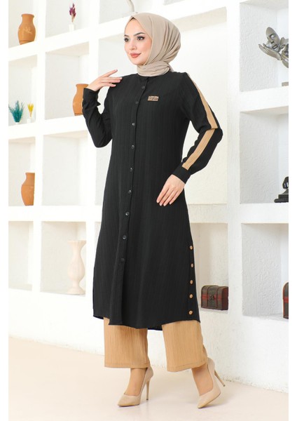 Arma Detaylı Düğmeli Takım Siyah 19194 modelleri