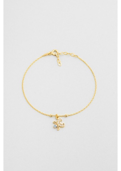 K Harfi 18 Ayar Sarı Altın Kaplama 19 cm Gümüş Nazar Bileklik